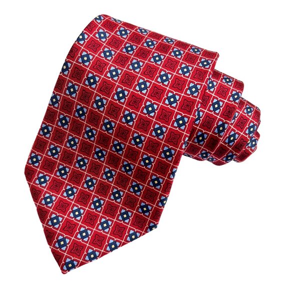 Vintage Tommy Hilfiger Geometric Silk Tie: Red and Blue Necktie - Picture 1 of 8